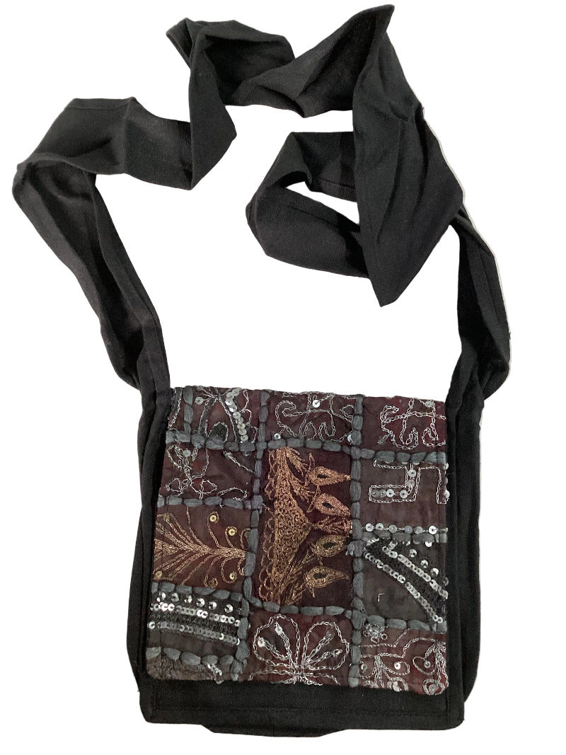 Sequins BoHo Hand Embroidered Bag Made in India Size 20x20cm Four Colours-Hand Picked Imports