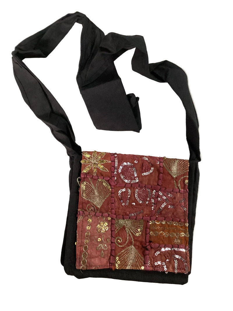 Sequins BoHo Hand Embroidered Bag Made in India Size 20x20cm Four Colours-Hand Picked Imports