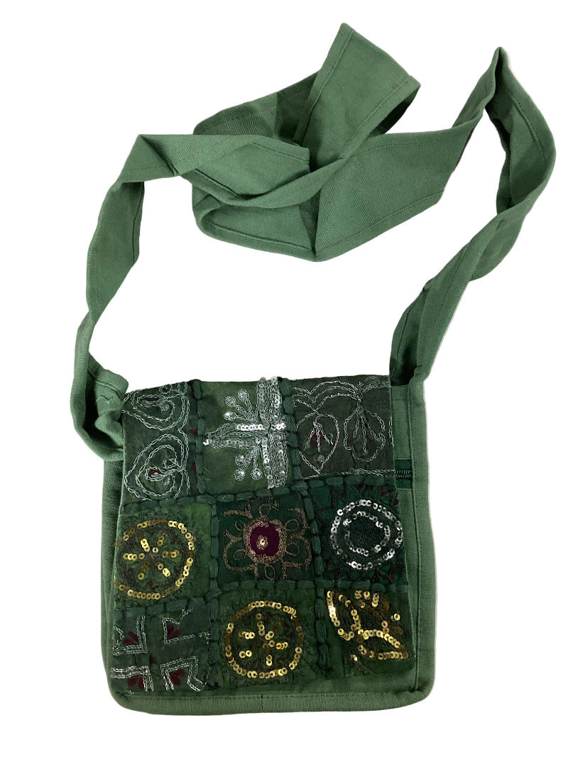 Sequins BoHo Hand Embroidered Bag Made in India Size 20x20cm Four Colours-Hand Picked Imports