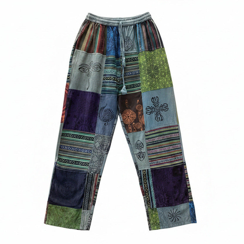 Ladies/ Unisex Thick Cotton Winter Patchwork Hippie Pants From Nepal Size Small-Hand Picked Imports