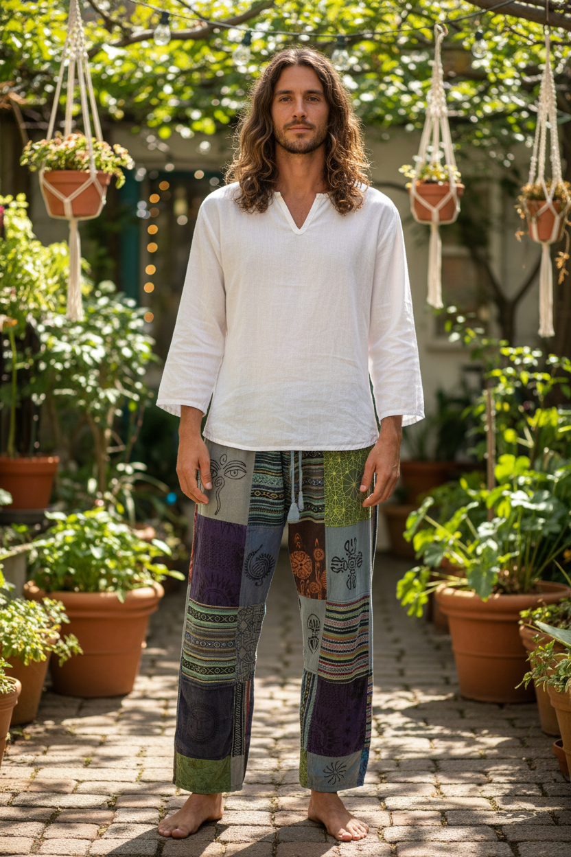 Unisex Thick Cotton Winter Patchwork Hippie Pants From Nepal Size Small-Hand Picked Imports