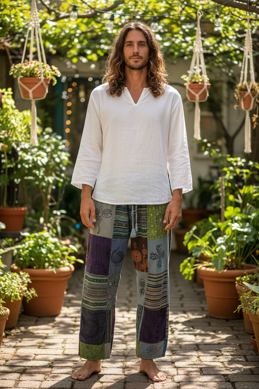 Unisex Thick Cotton Winter Patchwork Hippie Pants From Nepal Size Small-Hand Picked Imports