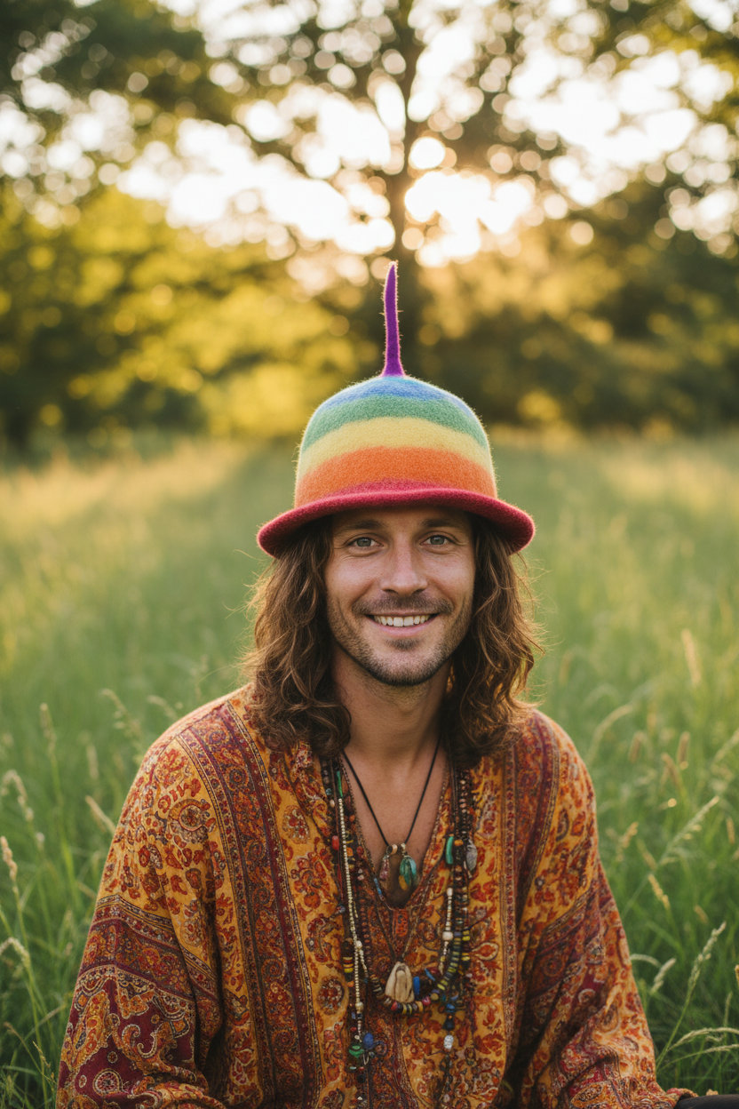 Rainbow Felt Adult Hat Handmade in Nepal-Hand Picked Imports