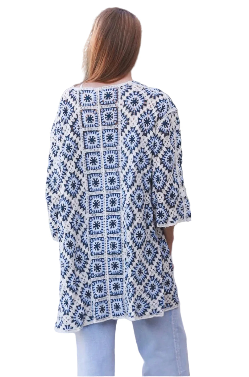 Ladies Blue Stretchy Mid Season Cardigan/Top Size Medium-Hand Picked Imports