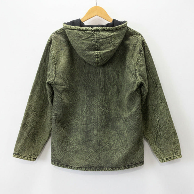 Men's Green OM Printed Stone Washed Hippie Festival Jacket Size Medium-Hand Picked Imports