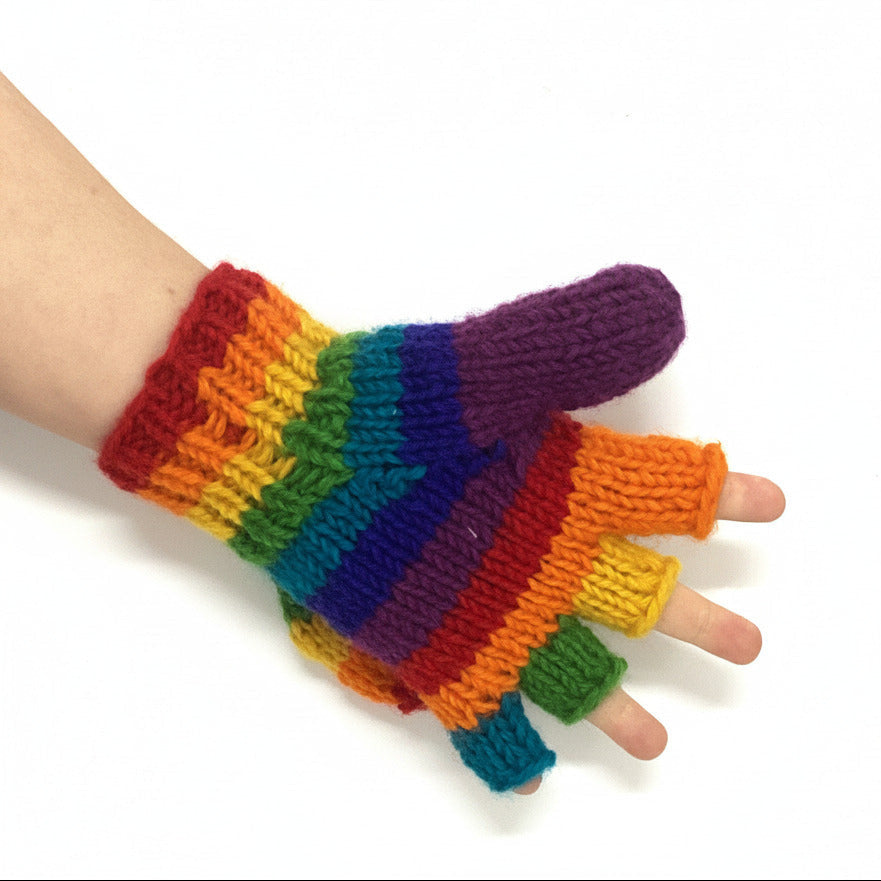 Woolen Adult Rainbow Mittens/ Gloves Handcrafted in Nepal-Hand Picked Imports