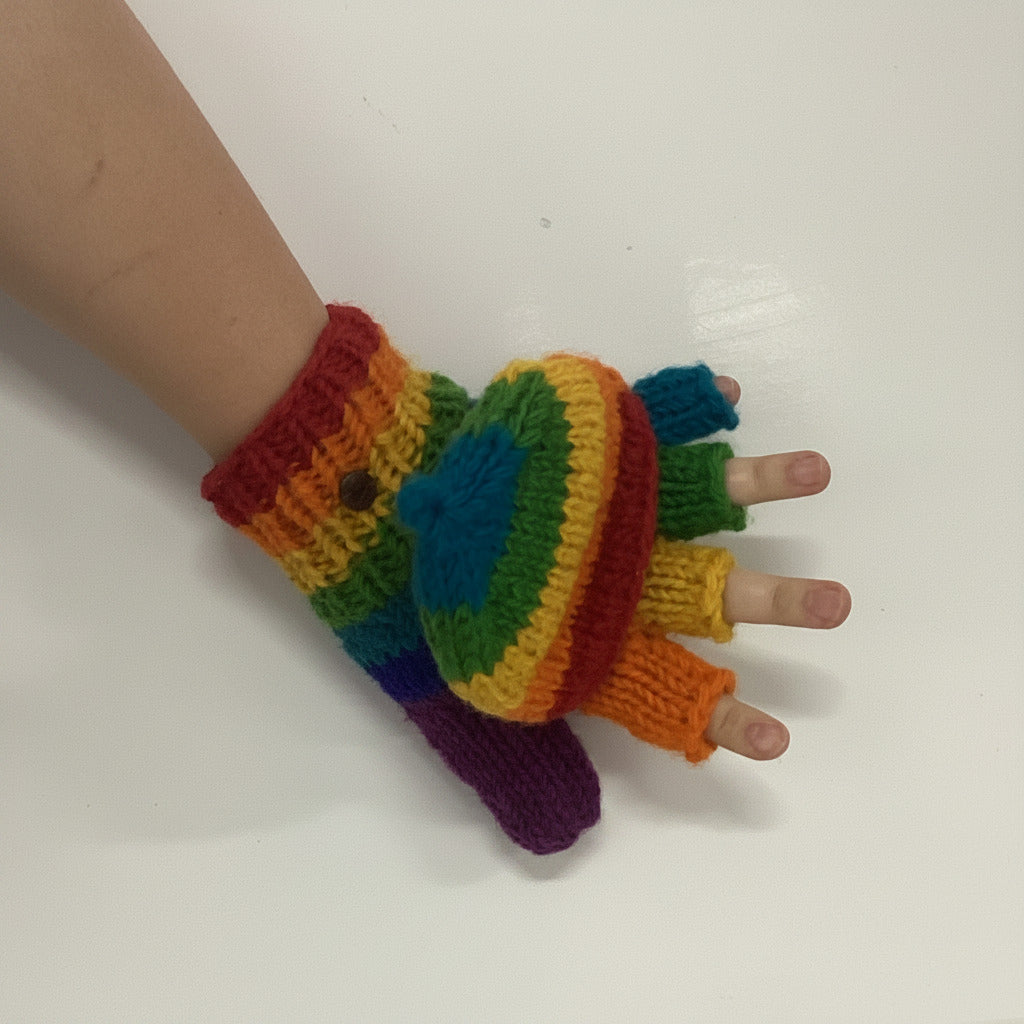 Woolen Adult Rainbow Mittens/ Gloves Handcrafted in Nepal-Hand Picked Imports