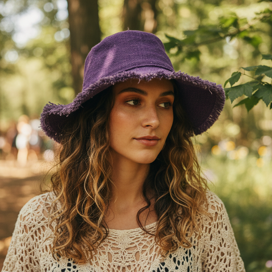 Funky Unisex Purple Hemp & Cotton Lined Festival Hat Handmade in Nepal-Hand Picked Imports