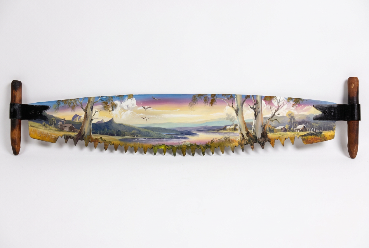 Where the River Bends | Hand Painted Miniature Crosscut Saw