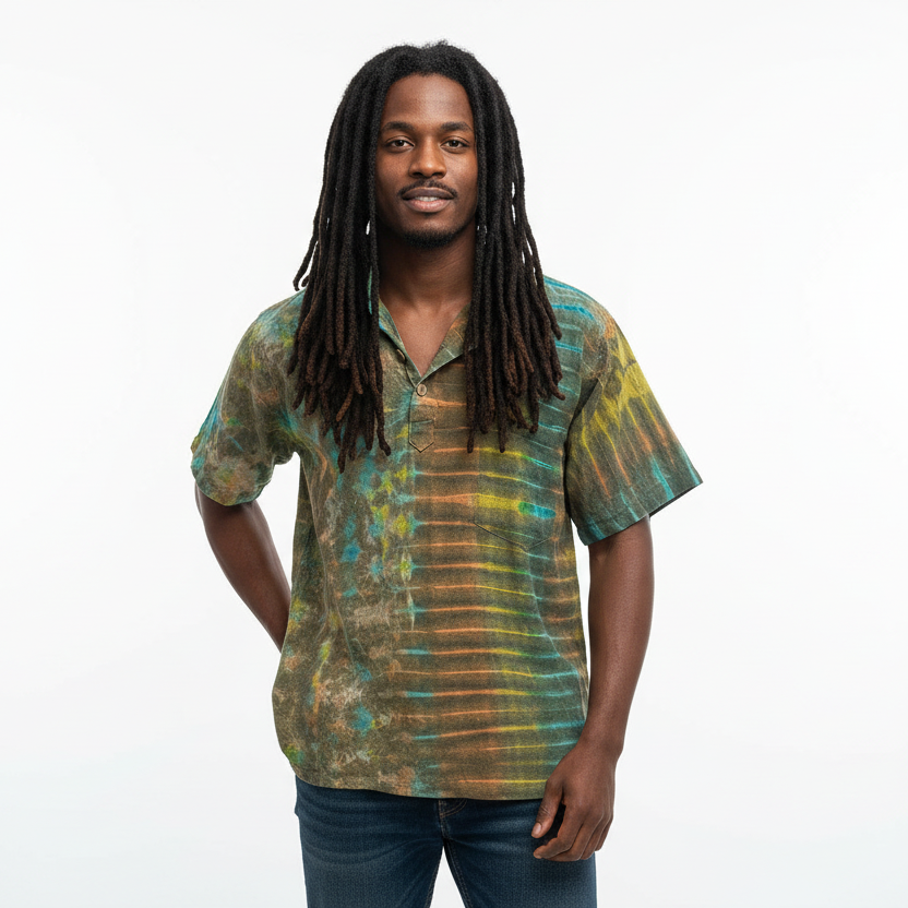 Men's Tie Dyed Short Sleeve BoHo Hippie Shirt-Hand Picked Imports
