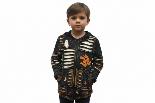 Unisex Kids Black & White Patchwork Pixie Hood Jacket Size 4/5 & 5/6 years-Hand Picked Imports