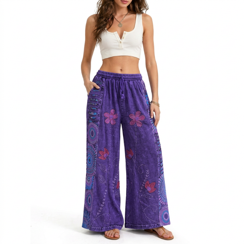 Ladies Cotton Razor-Cut Boho Pants Size S/M-Hand Picked Imports