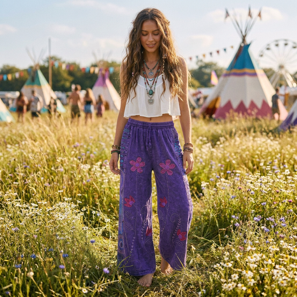 Ladies Cotton Razor-Cut Boho Pants Size S/M-Hand Picked Imports