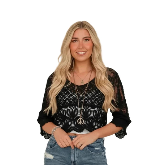 Ladies Black Lace Top Size 10 to 12-Hand Picked Imports