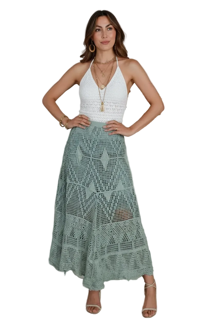 Ladies Long Green Lace Skirt Size 10 to 14-Hand Picked Imports