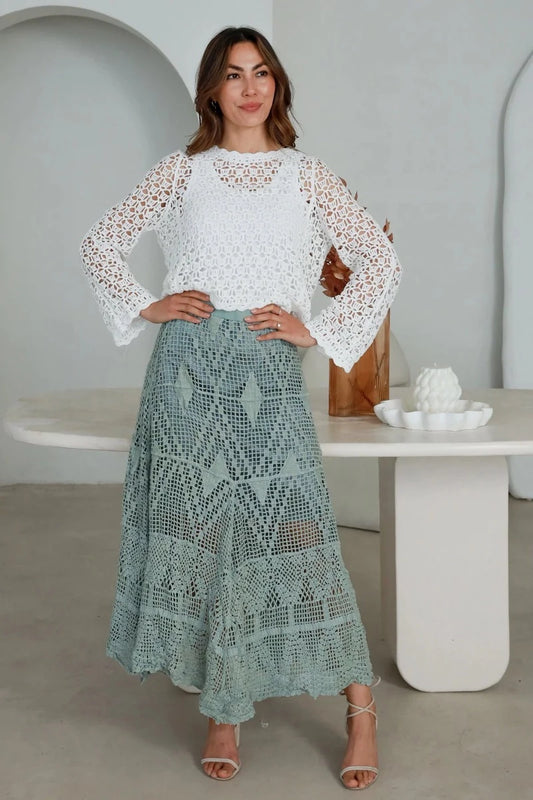 Ladies Long Green Lace Skirt Size 10 to 14-Hand Picked Imports