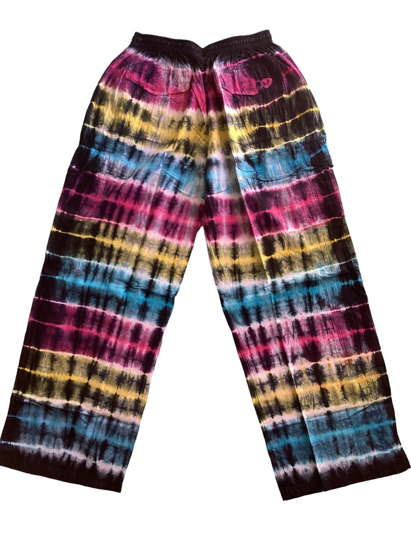 Men's/Unisex Tie-Dyed Colourful Cotton Cargo Pants Free Size-Hand Picked Imports
