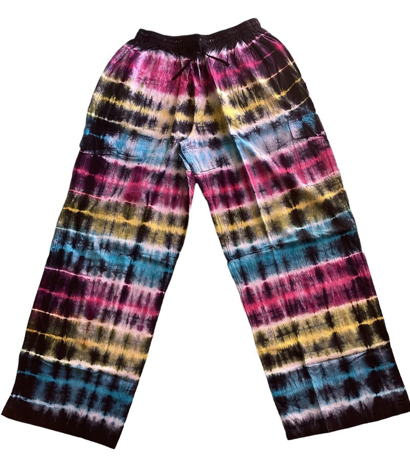 Men's/Unisex Tie-Dyed Colourful Cotton Cargo Pants Free Size-Hand Picked Imports