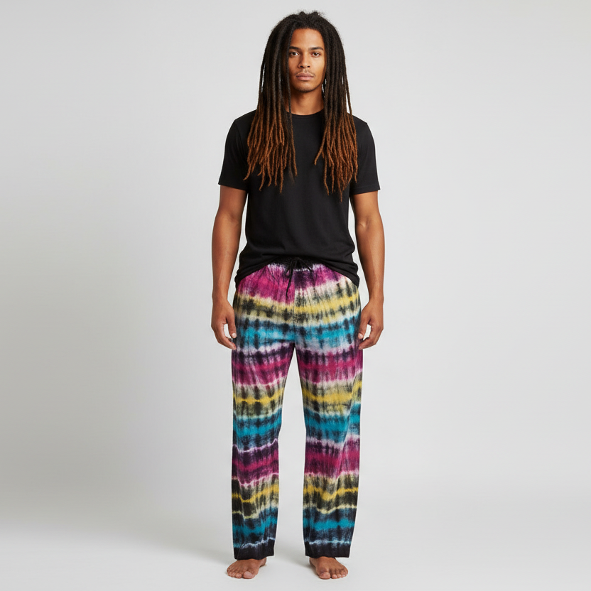 Men's/Unisex Tie-Dyed Colourful Cotton Cargo Pants Free Size-Hand Picked Imports