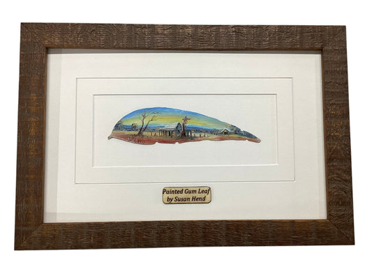 "Settlers Hut with Windmill" Hand Painted Gum Leaf By Artist Sue Hend Russell-Hand Picked Imports