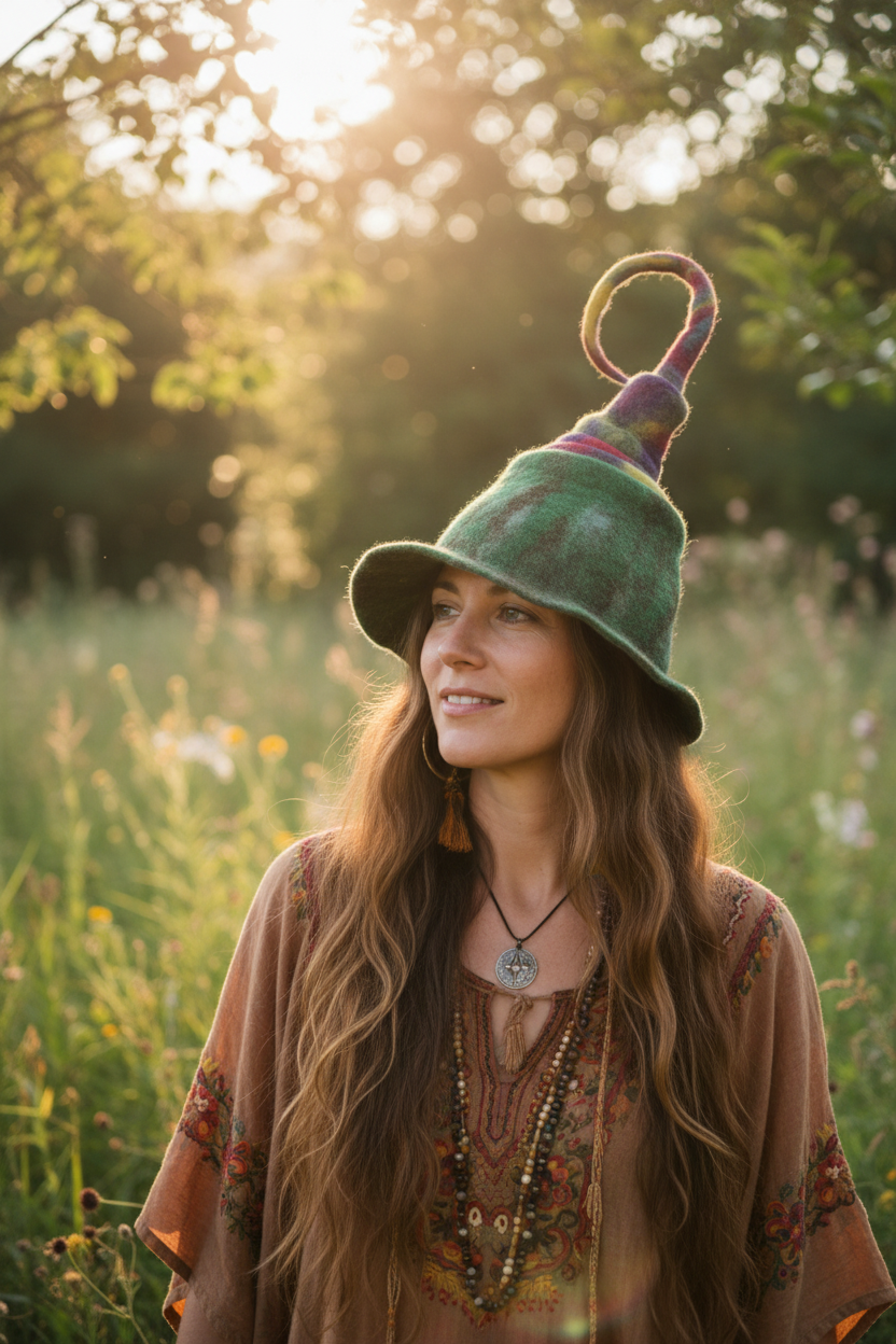 Adult  Pixie Felt Party Hat Handmade in Nepal