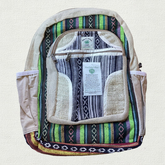 Hippie Festival Hemp & Cotton Backpack – 3 Zip Compartments | Handmade in Nepal-Hand Picked Imports