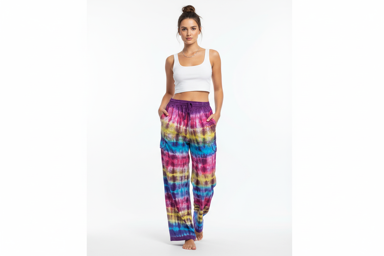 Unisex Tie-Dyed Colourful Cargo Pants Free Size-Hand Picked Imports