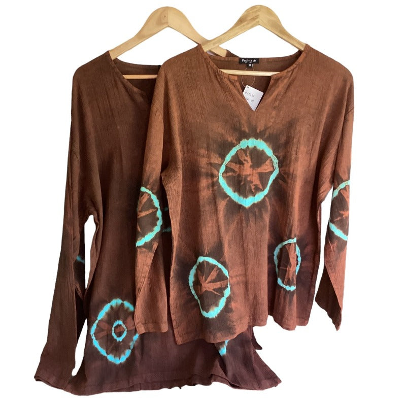 Men's/ Unisex Tie Dyed Long Sleeve BoHo Hippie Shirt Sizes M & 3XL-Hand Picked Imports