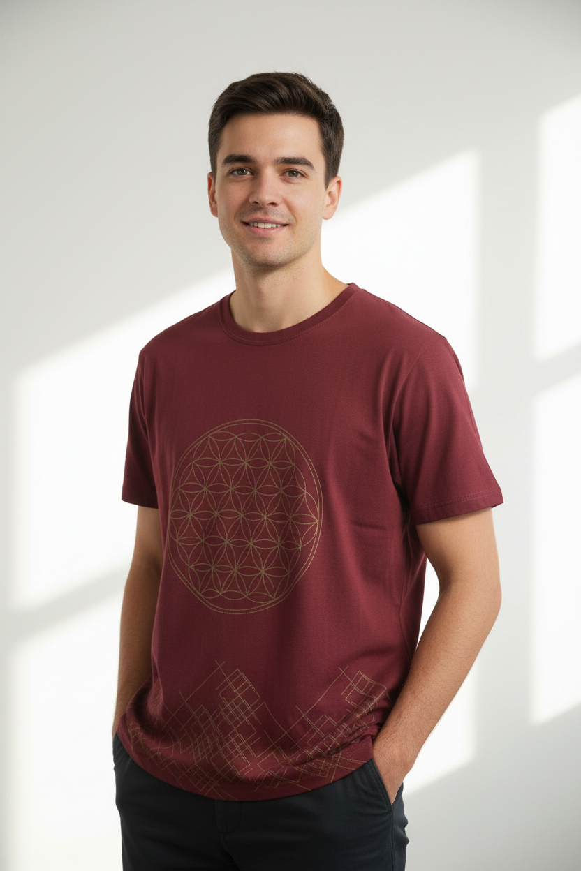 Men's Sacred Geometry Flower of Life Cotton BoHo T-shirt-Hand Picked Imports