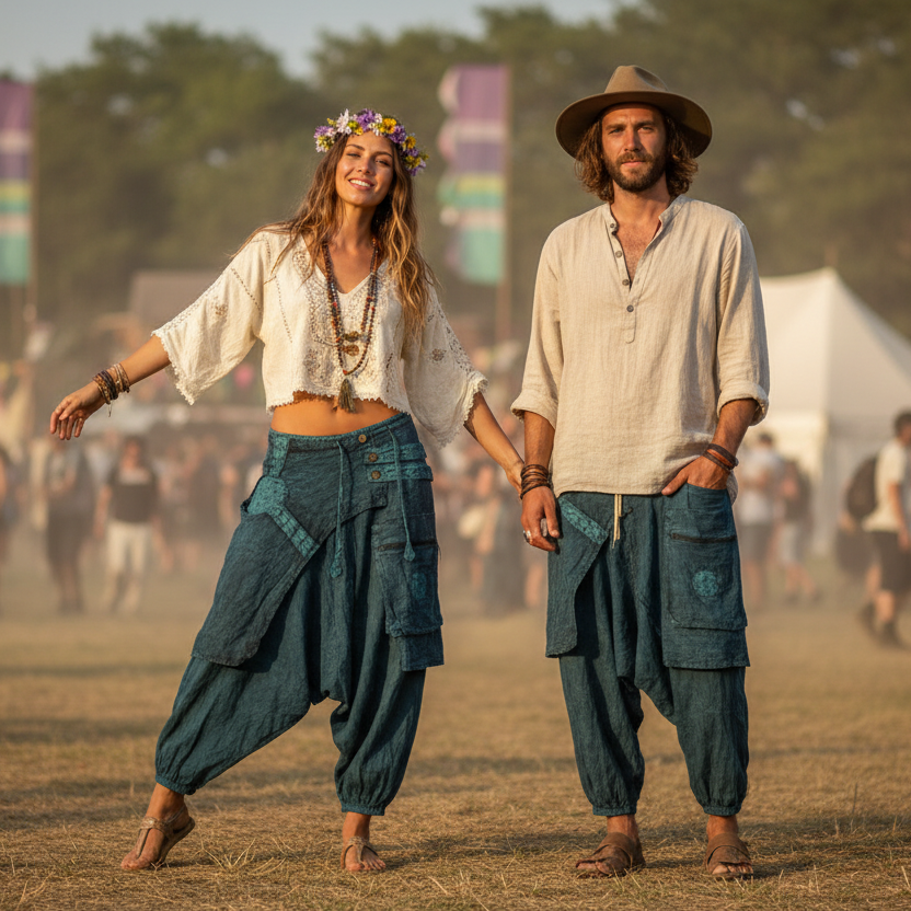 Stonewashed Unisex Aladdin Festival Hippie Pants Six Colours-Hand Picked Imports
