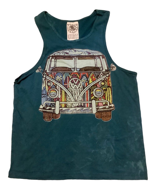 Turquoise Men's/Unisex V W Kombi Design Cotton Singlet S/M-Hand Picked Imports