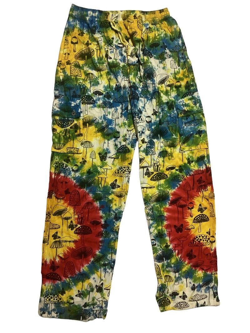 Men's/ Unisex BoHo Mushroom Tie Dyed Cargo Pants Size Large-Hand Picked Imports