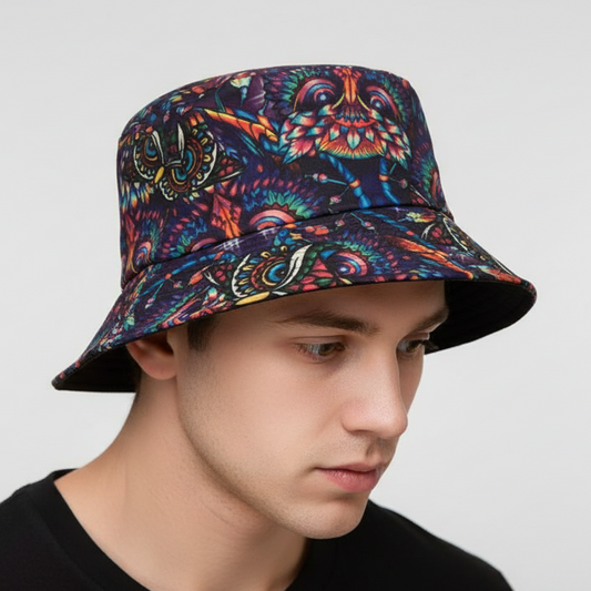 Funky Unisex Reversible Cotton Owl Printed Festival Bucket Hat-Hand Picked Imports