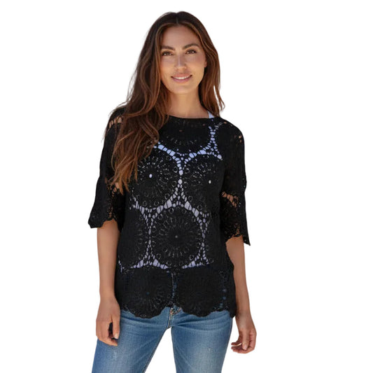 Ladies Black Lace Top Size 10 to 14-Hand Picked Imports