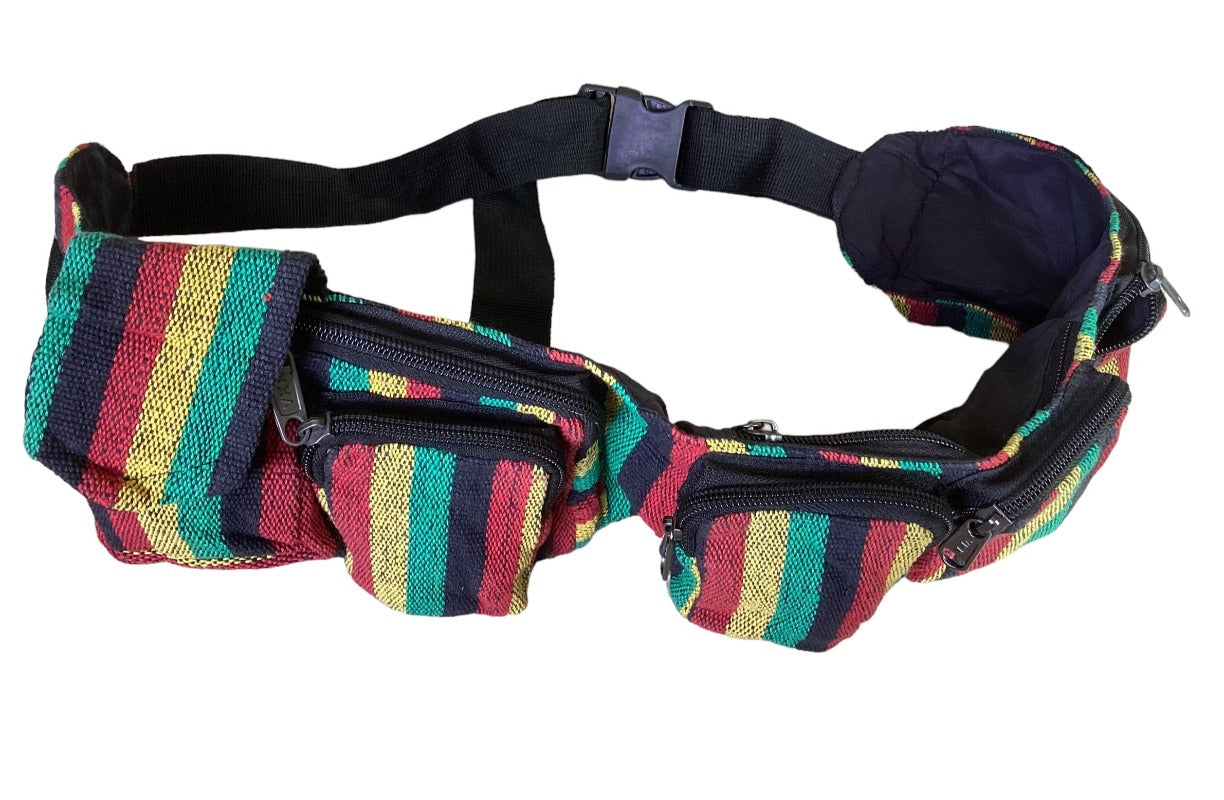 Rasta Adjustable Money Belt with 6 Zip up pockets one Velcro pocket-Hand Picked Imports