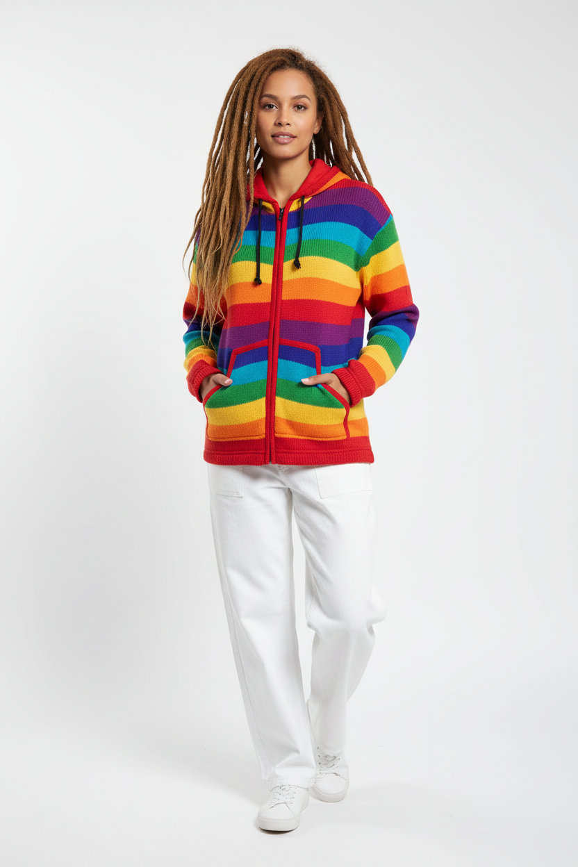 Lined Winter Rainbow Pure Woollen Jacket Size Medium Made in Nepal-Hand Picked Imports