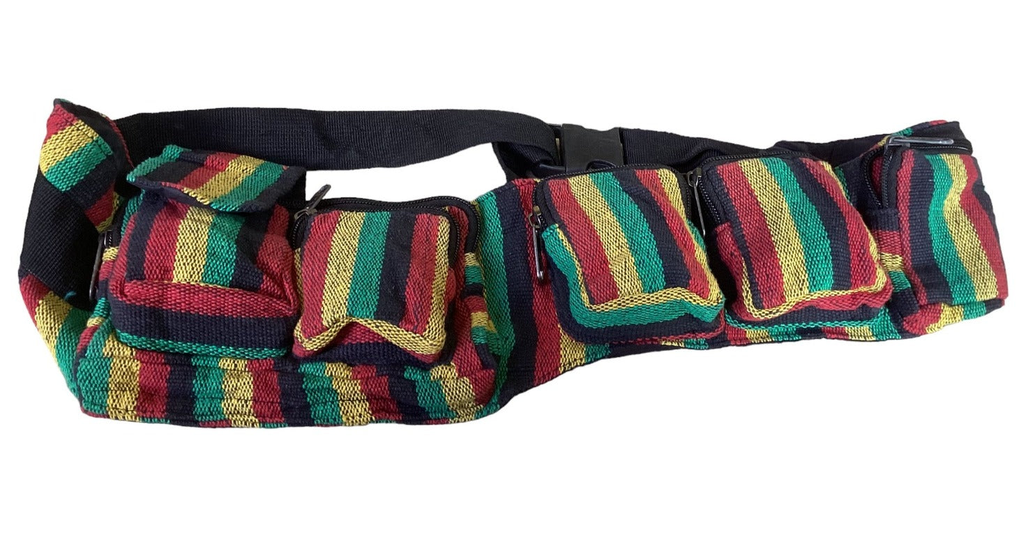 Rasta Adjustable Money Belt with 6 Zip up pockets one Velcro pocket-Hand Picked Imports