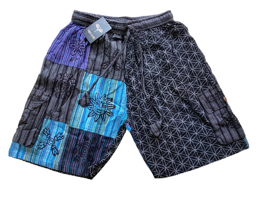 Men’s /Unisex Hippie Festive Patchwork Cargo Cotton Shorts Size Large-Hand Picked Imports