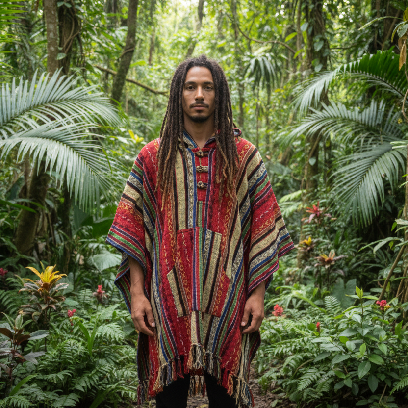 Red Unisex Winter Brushed Cotton Poncho Free Size Made in Nepal-Hand Picked Imports