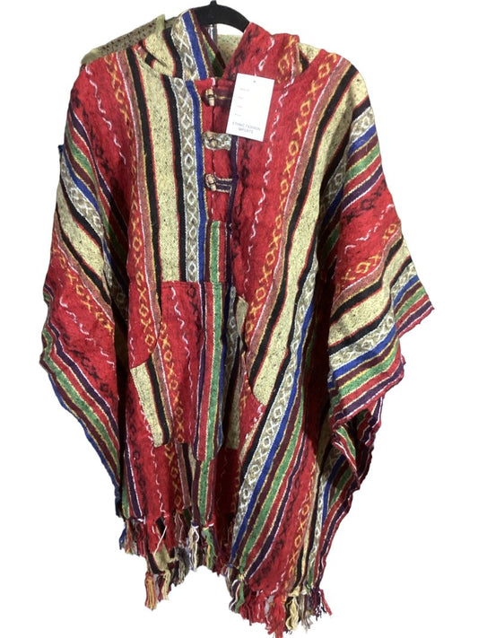 Red Unisex Winter Brushed Cotton Poncho Free Size Made in Nepal-Hand Picked Imports