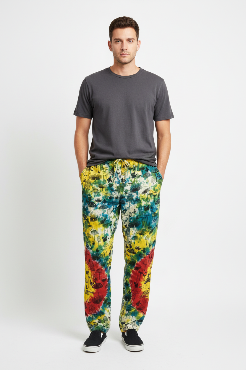 Men's/ Unisex BoHo Mushroom Tie Dyed Cargo Pants XL-Hand Picked Imports