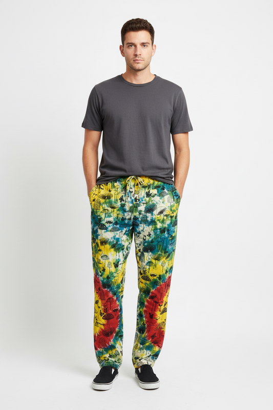 Men's/ Unisex BoHo Mushroom Tie Dyed Cargo Pants XL-Hand Picked Imports