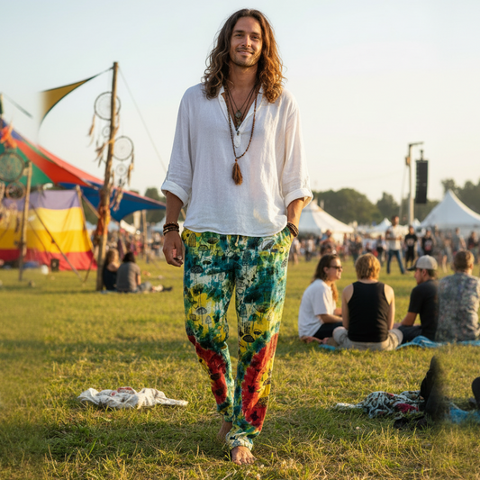 Men's/ Unisex BoHo Mushroom Tie Dyed Cargo Pants XL-Hand Picked Imports