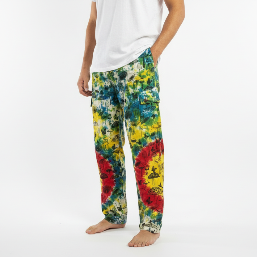 Men's/ Unisex BoHo Mushroom Tie Dyed Cargo Pants Size Large-Hand Picked Imports
