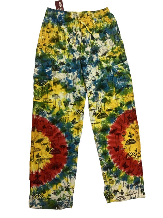 Men's/ Unisex BoHo Mushroom Tie Dyed Cargo Pants Size Large-Hand Picked Imports