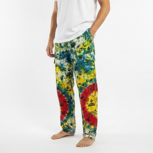 Men's/ Unisex BoHo Mushroom Tie Dyed Cargo Pants Size Large-Hand Picked Imports