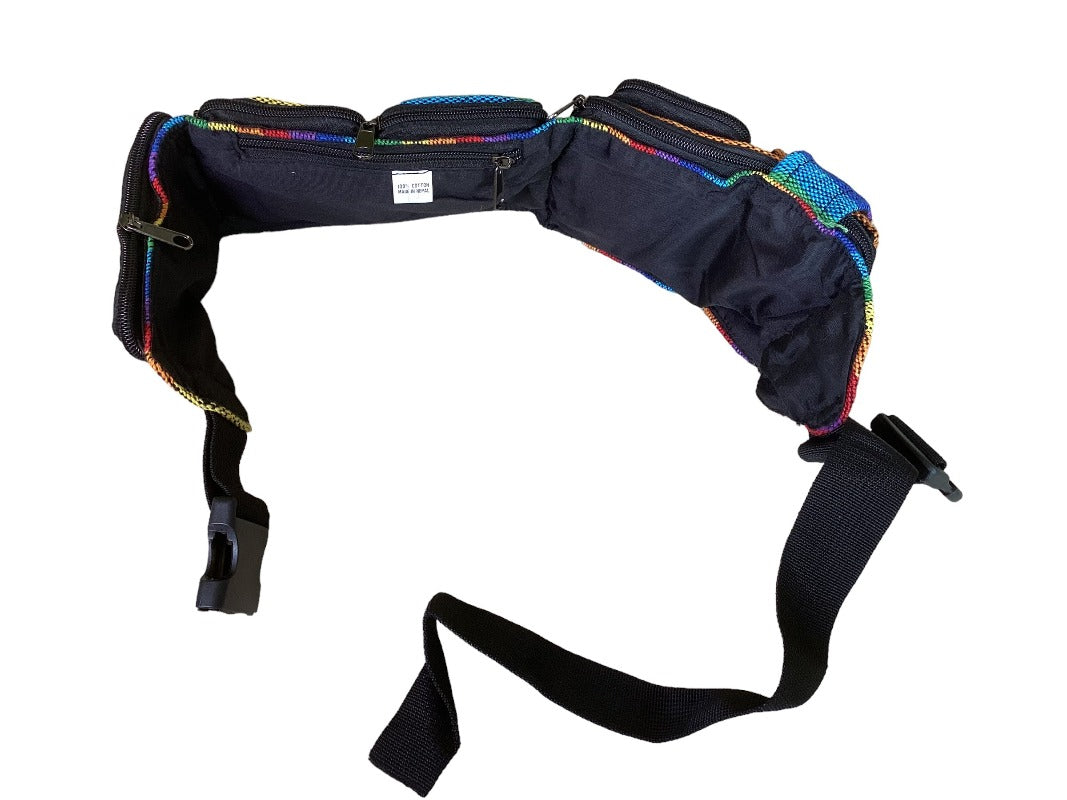 Rainbow Adjustable Money Belt with 6 Zip up pockets one Velcro pocket-Hand Picked Imports
