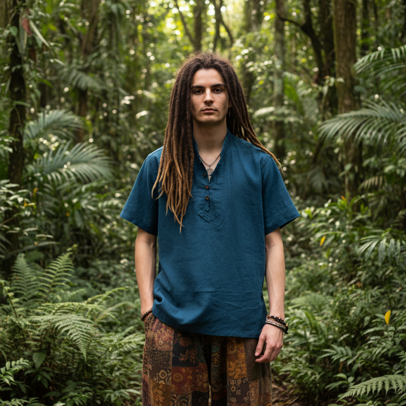 Men's / Unisex Blue Short Sleeve Hemp Shirt L, XL, XXL-Hand Picked Imports