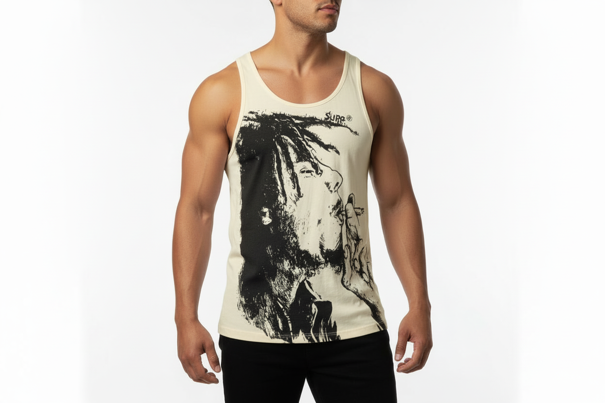 Men's/ Unisex Bob Marley Cotton Singlet - Large-Hand Picked Imports