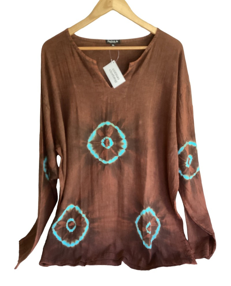 Men's/ Unisex Tie Dyed Long Sleeve BoHo Hippie Shirt Sizes M & 3XL-Hand Picked Imports